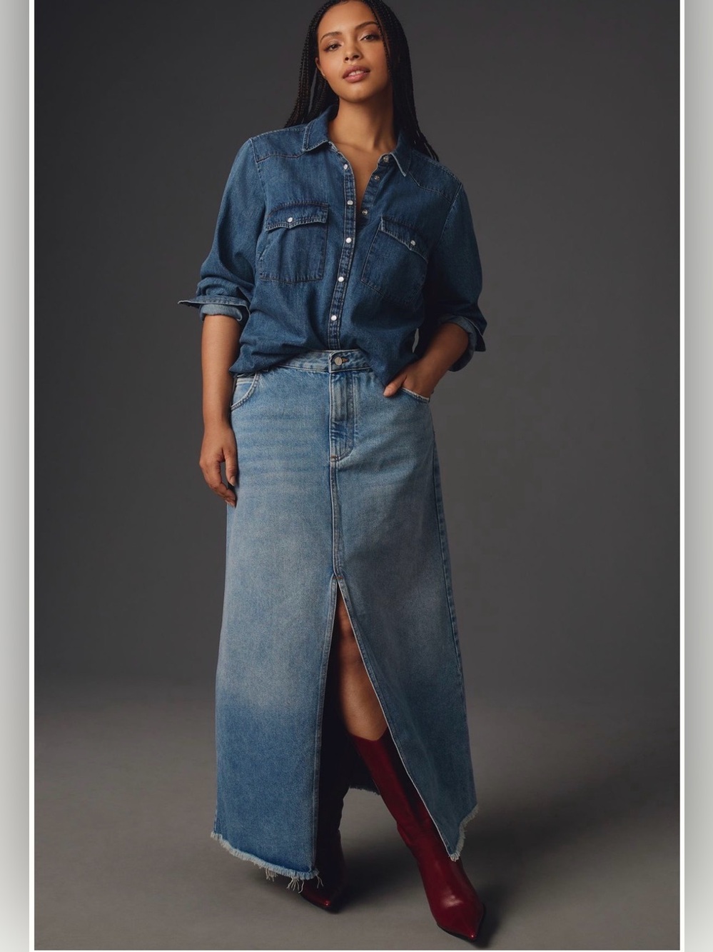 The Madi Front-Slit Denim Skirt by Pilcro